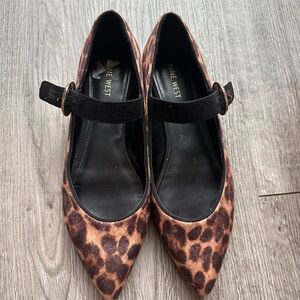Nine West Brown Leopard Flats with Black Strap